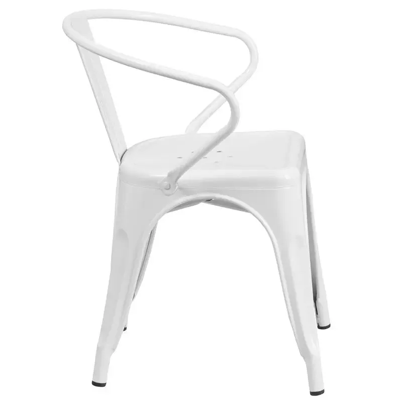 Brimmes White Metal Chair w/Vertical Slat Back & Arms for Patio/Bar/Restaurant