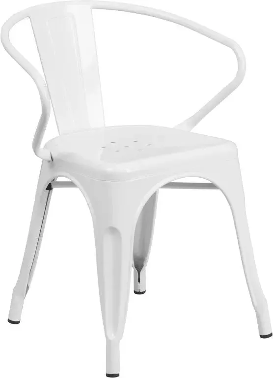 Brimmes White Metal Chair w/Vertical Slat Back & Arms for Patio/Bar/Restaurant