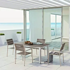 Shore 5 Piece Outdoor Patio Aluminum Outdoor Dining Set In Silver Gray