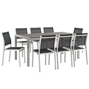 Shore 9 Piece Outdoor Patio Aluminum Dining Set in Silver Black