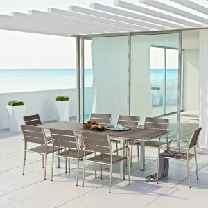 Shore 9 Piece Outdoor Patio Aluminum Outdoor Dining Set In Silver Gray