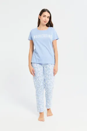 Women Blue Weekending Pajama Set (2 Piece)